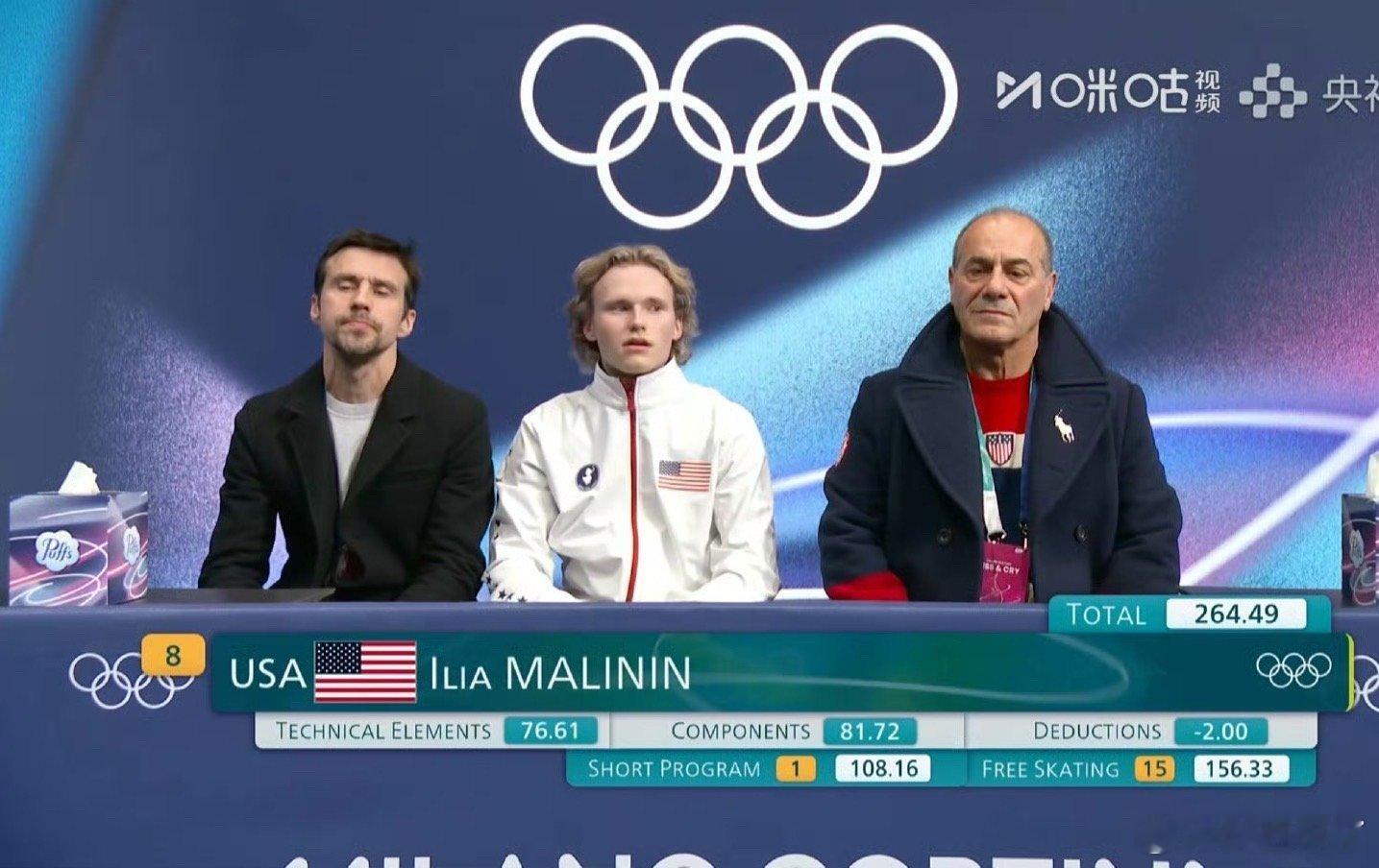马里宁自由滑重大失误米兰冬奥会花滑男单自由滑，最后一个出场，赛前最被看好的美国选