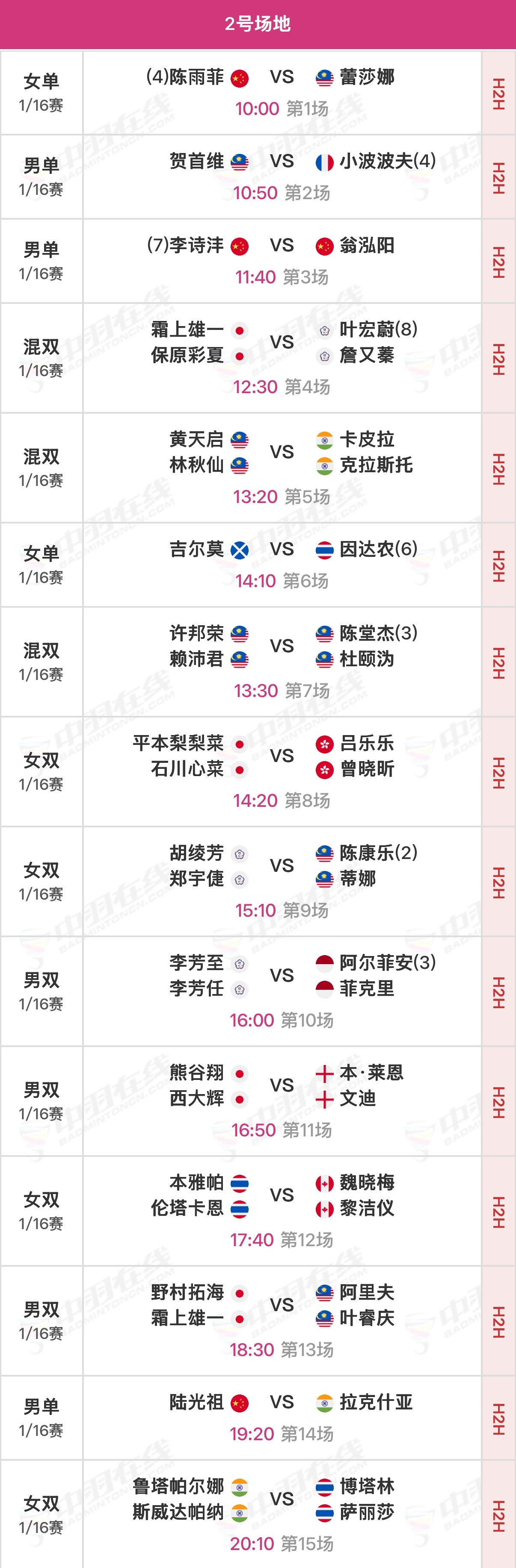 2026年新加坡羽毛球公开赛 剩余1/16决赛北京时间10:00开始，可在羽协公
