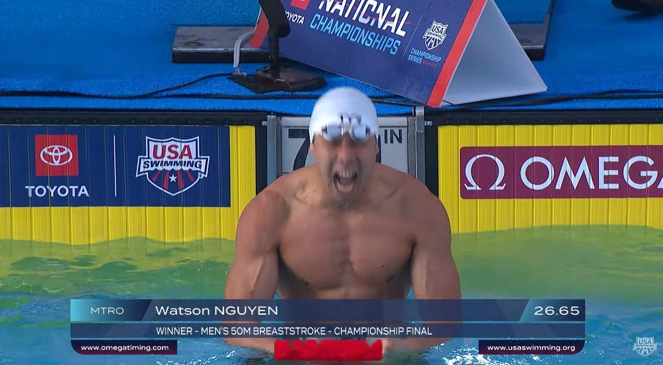 全美游泳锦标赛 男50蛙决赛Waston Nguyen 26.65 PB MA 