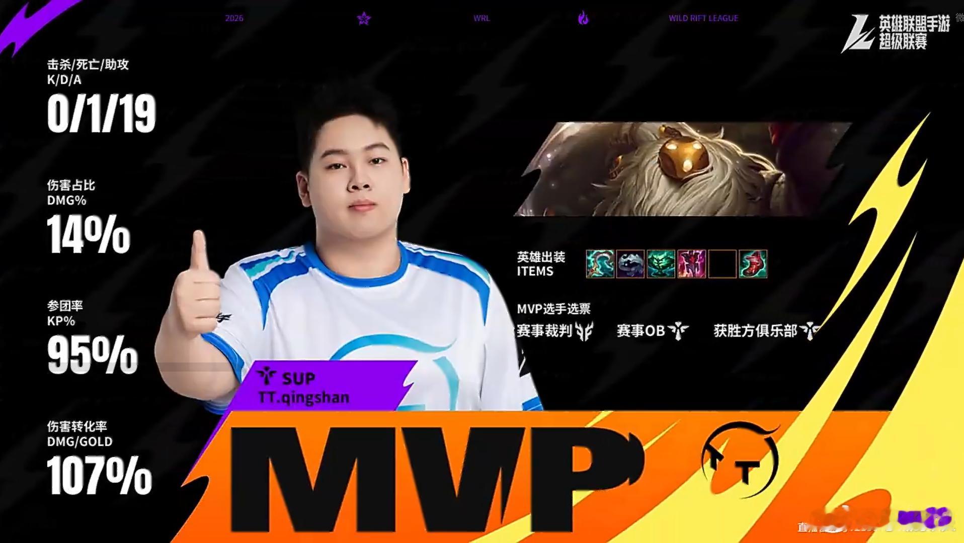 【2026WRL秋季赛 KBG 0‑1 TT】本局MVP出炉！TT.qingsh