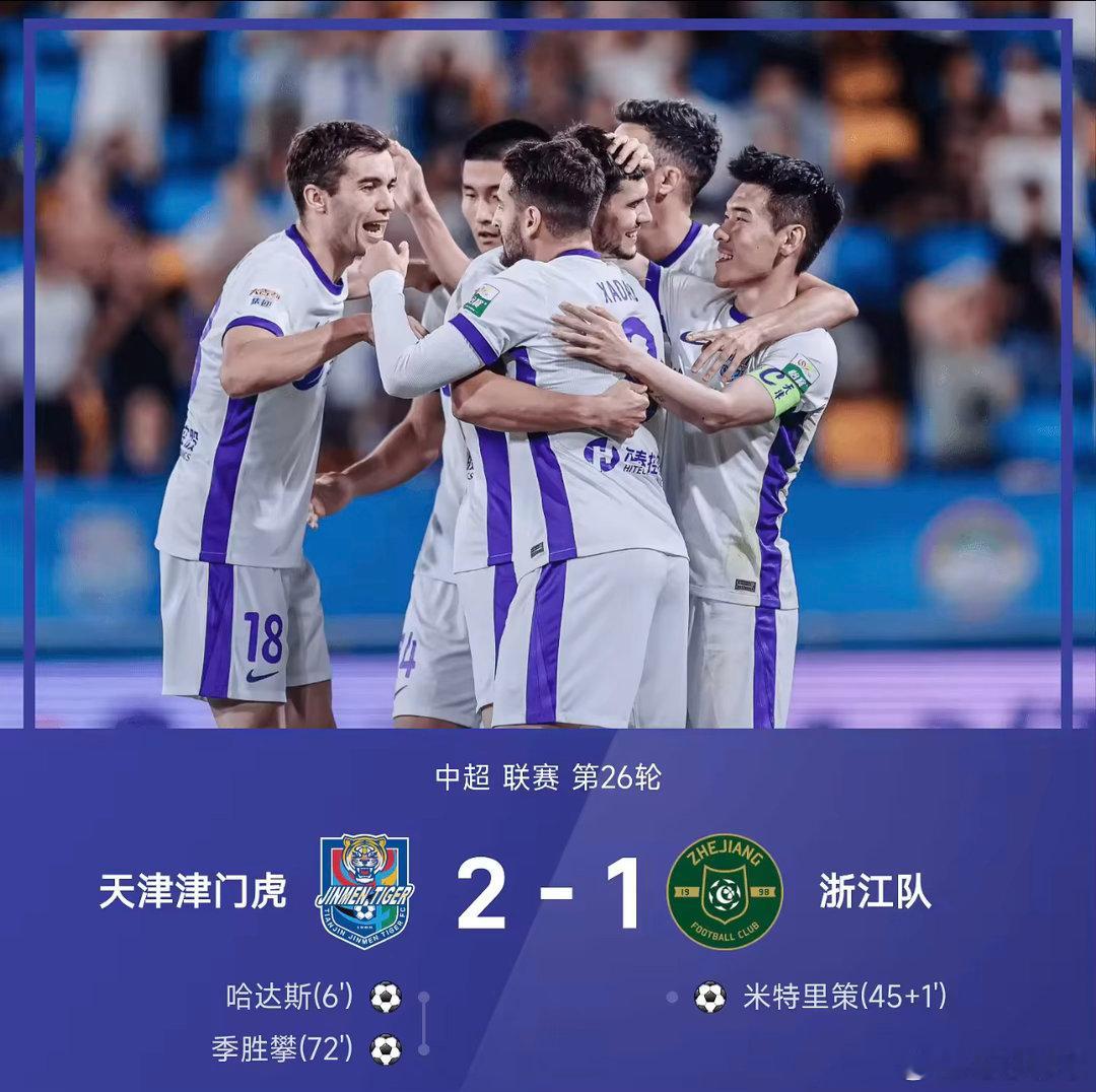 09月06日讯 26赛季中超联赛第26轮，天津津门虎主场迎战浙江队。上半场比赛，