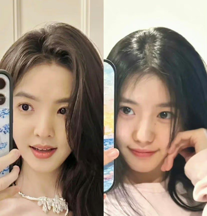 章若楠和刘浩存同风格照片，仔细一看还是刘浩存的五官比较精致。 ​​​