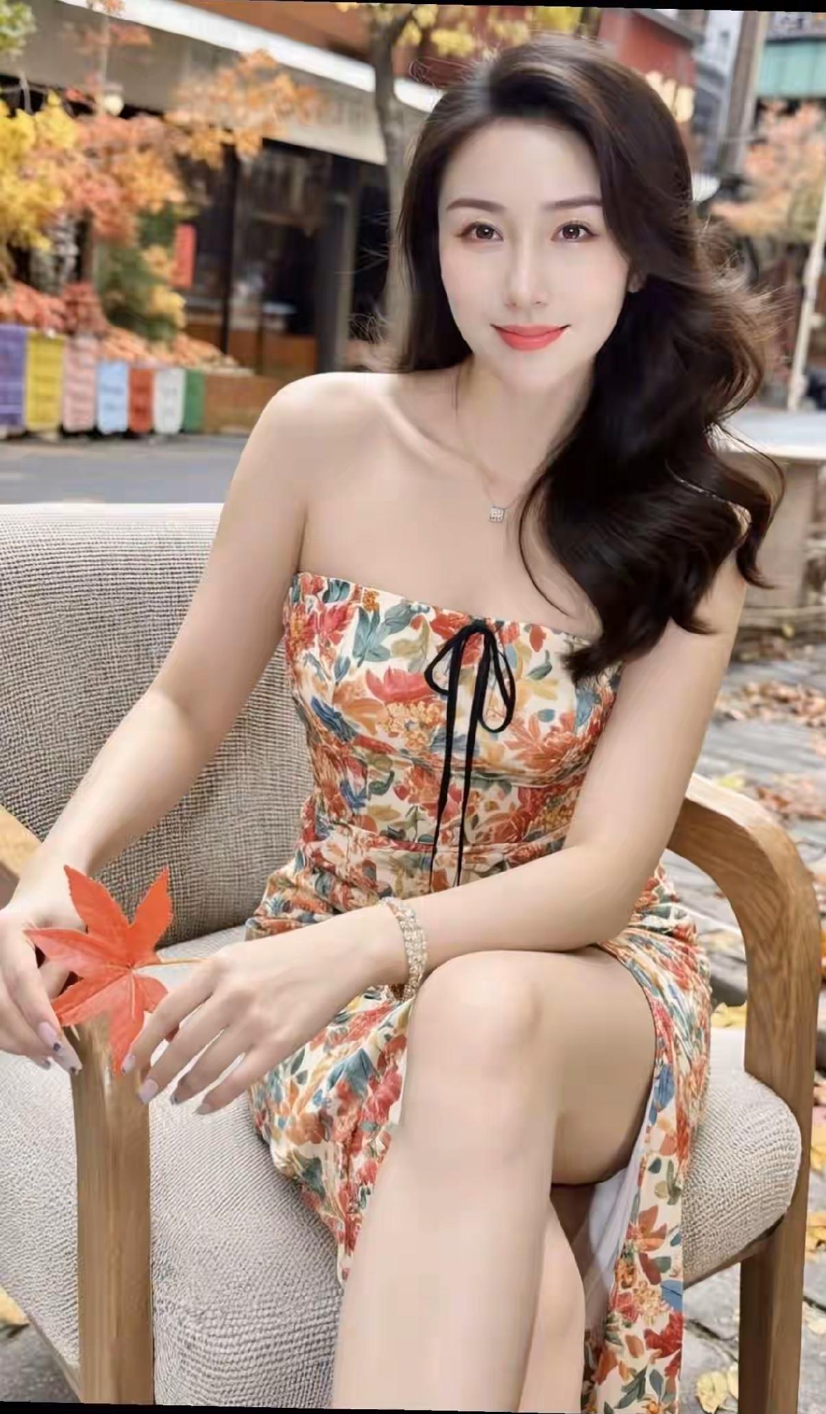 秋日碎花裙｜将枫叶的温柔穿在身✨
在落叶铺就的街角，一条碎花抹胸裙，与温柔秋意撞