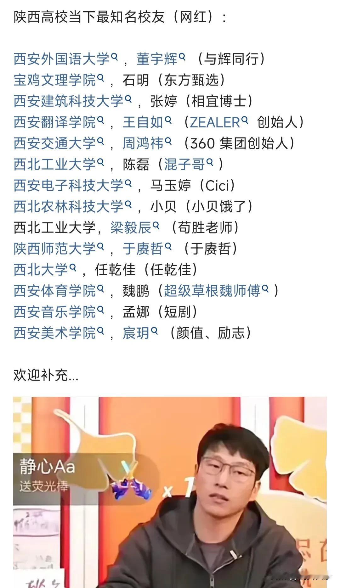 陕西高校当下最知名校友