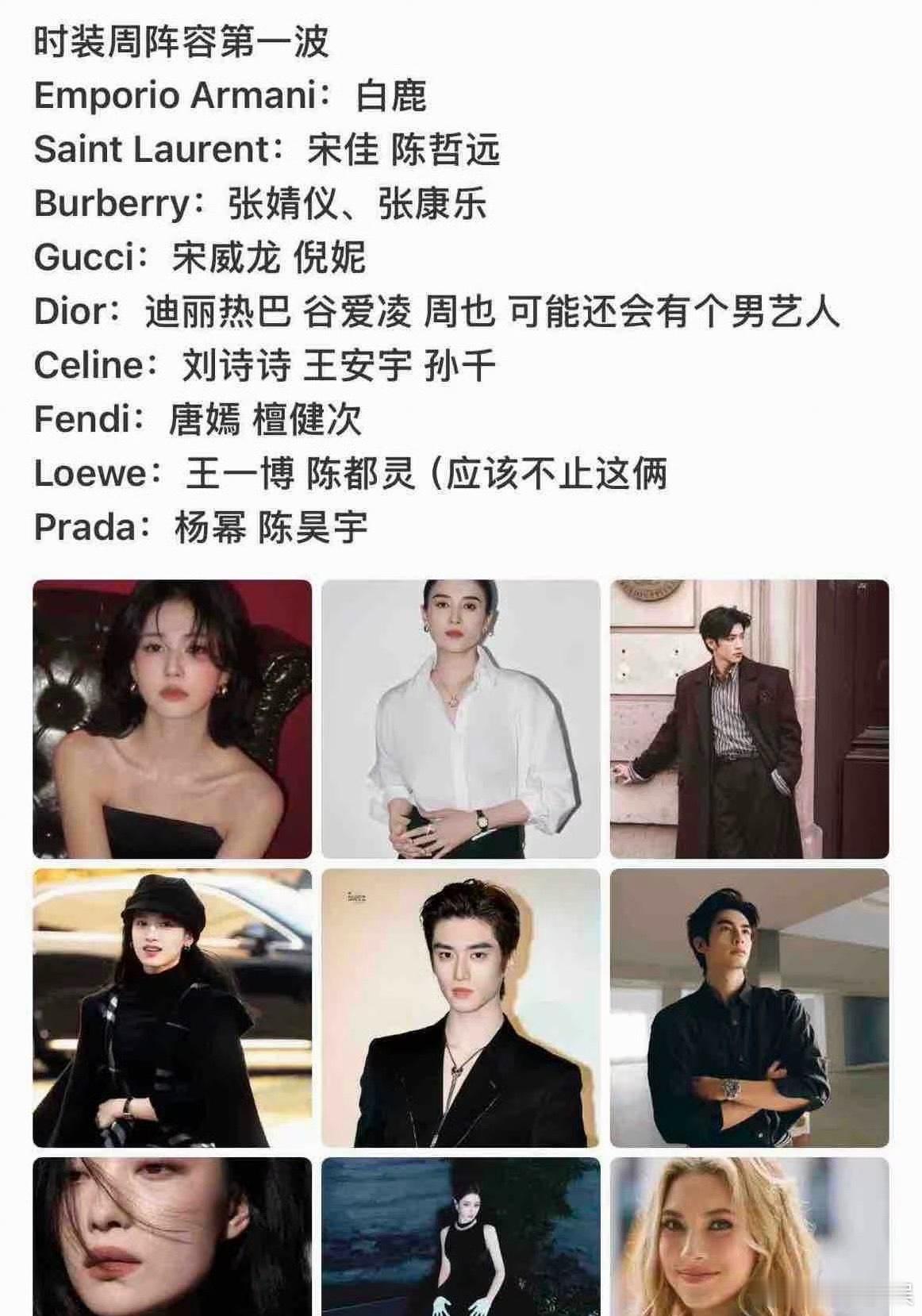 时装周第一波阵容时装周阵容第一波 时装周第一波阵容来咯 迪丽热巴
