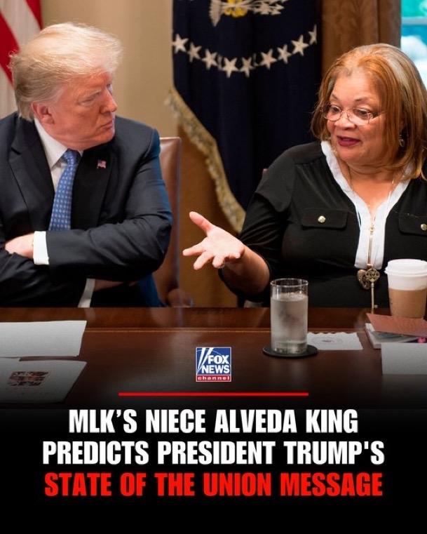 美国民权活动家阿尔维达·金Alveda King表示，她预计特朗普总统的国情咨文