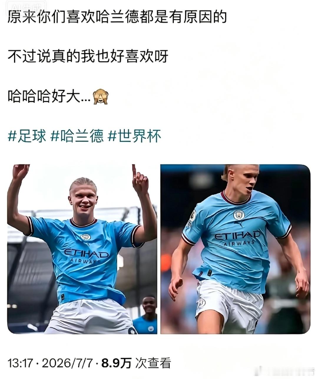 我看评论区有很多球迷非常喜欢哈兰德。我猜他们是不是也喜欢情深深雨蒙蒙里面的“古巨