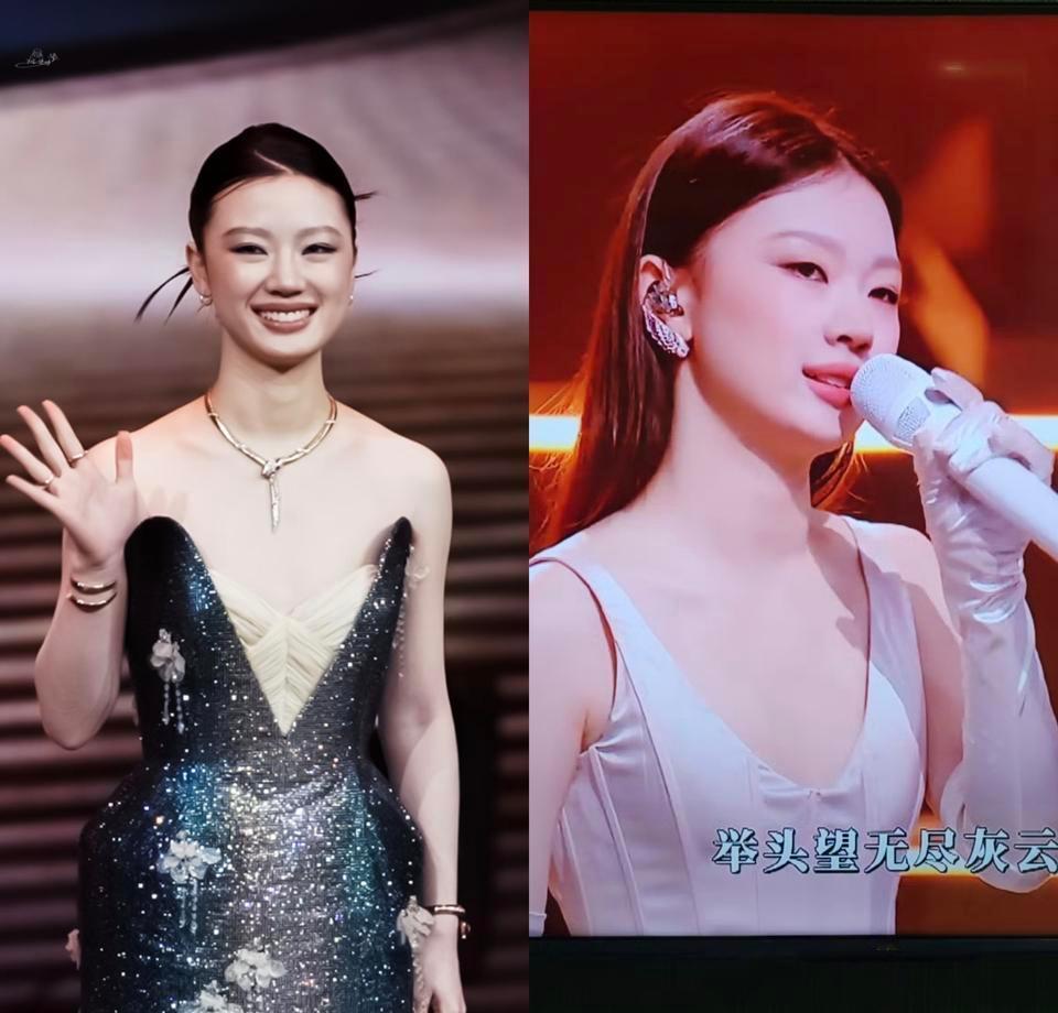 “23岁穿深V，是不是太早？
”
一句话把单依纯推上热搜。
Versace早秋那