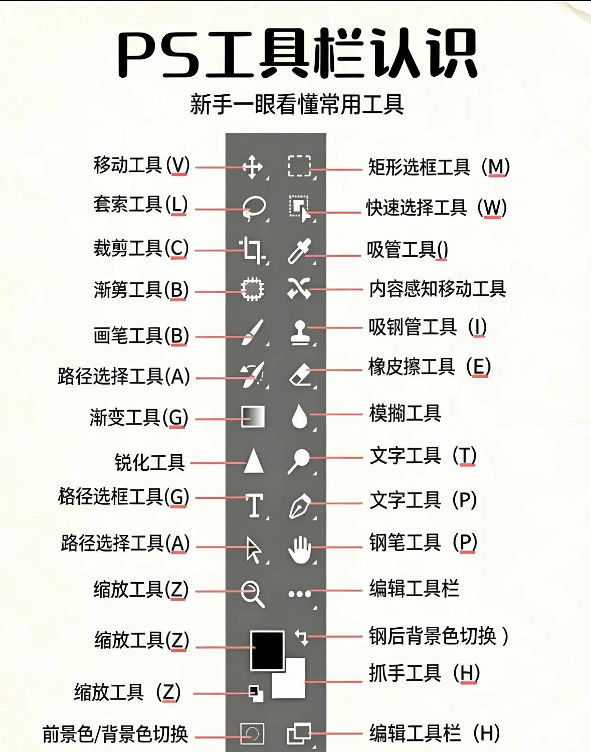 ps工具栏，看一眼就懂了
常用修图技巧 零基础学电脑 平面设计教程 平面设计培训