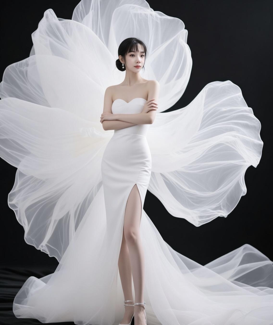 优雅白裙，梦幻纱裙，气质女神，时尚大片