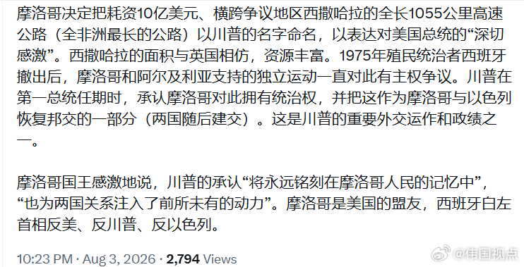 摩洛哥国王决定将Tiznit–Dakhla高速公路命名为“Donald J. T