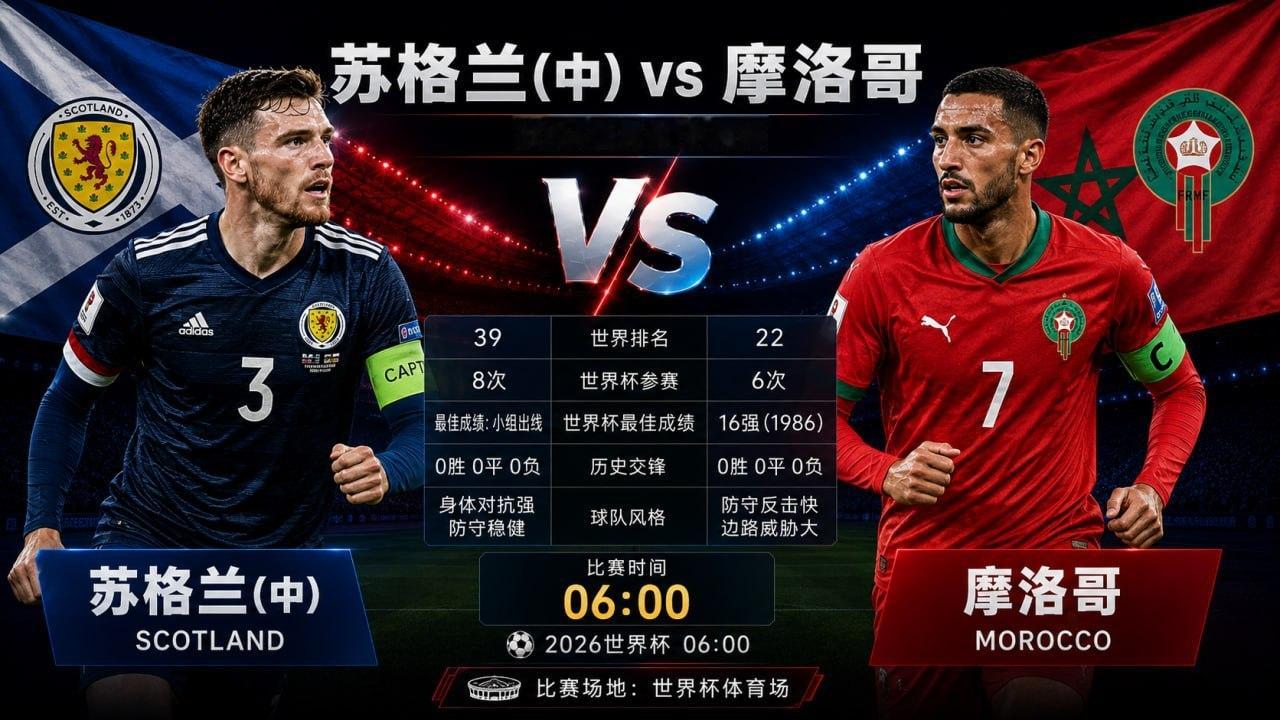 苏格兰vs摩洛哥 世界杯03:00开⚽️：摩洛哥大小：大2.5∠球：大8.5上半