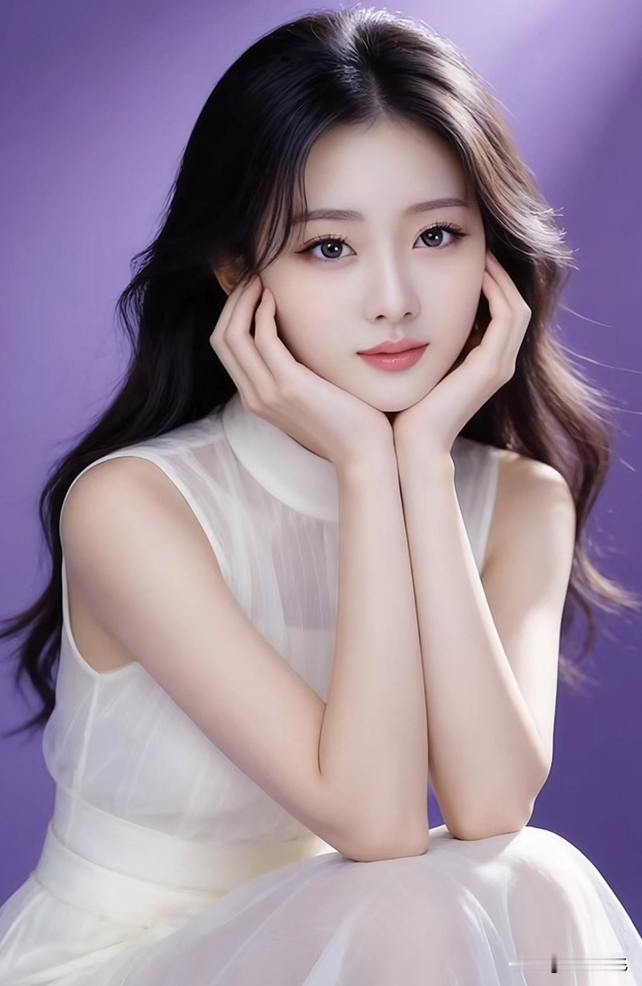温柔甜美的少女，梦幻般的紫色背景，宛如童话中的公主。紫色花海少女 紫色梦幻少女 