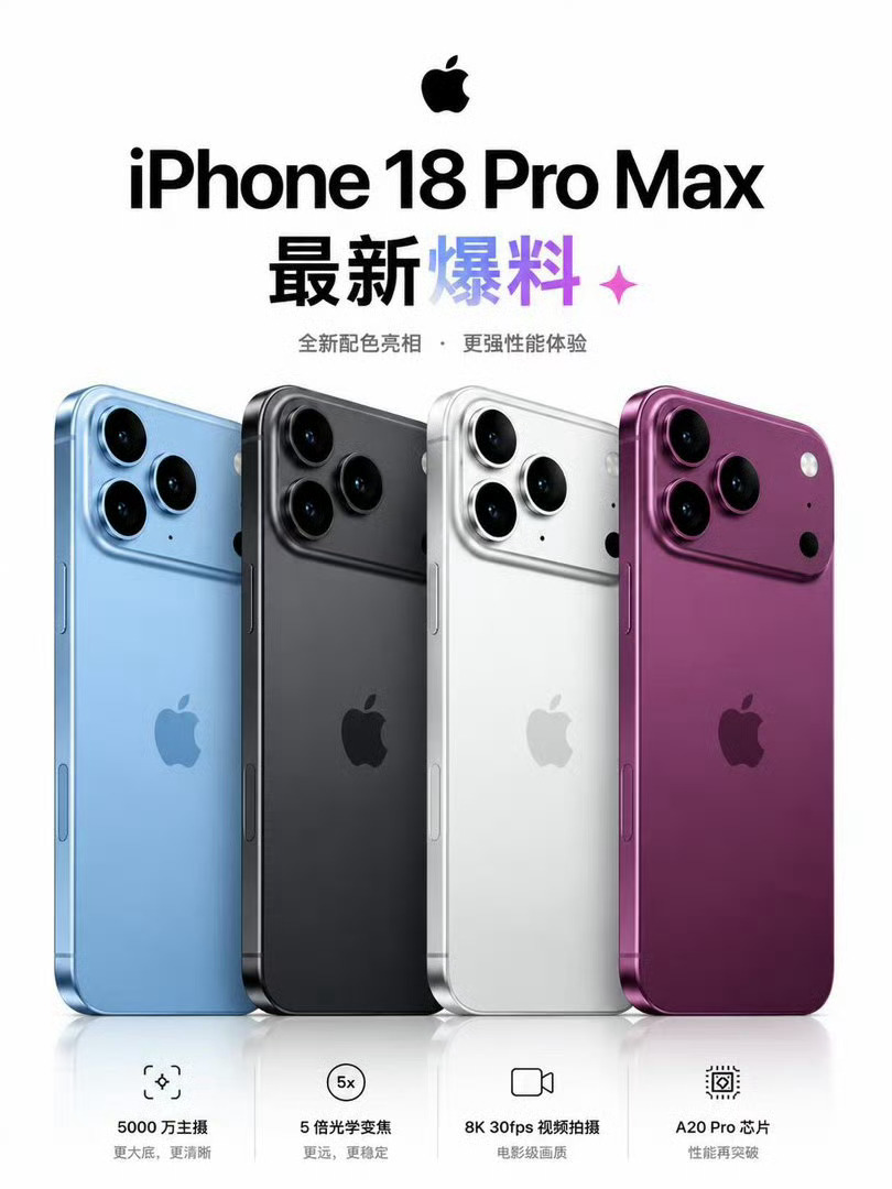 iPhone18ProMax配色iPhone 18 Pro Max的机身框架已经