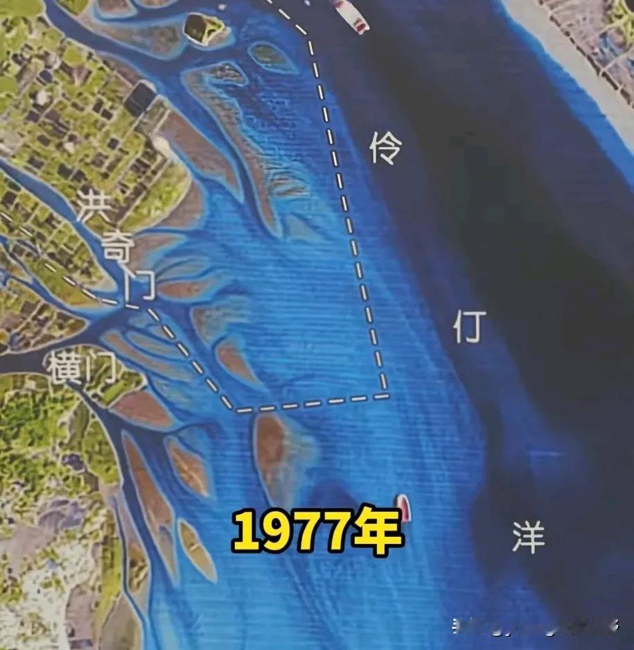 广州南沙最南端，珠江出海口近四十年的地形变化。南沙万顷沙这个名字，听起来就已经很