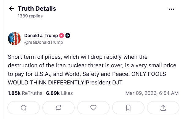 【特朗普称短期油价将迅速下跌 】哈梅内伊之子接任最高领袖周日，由于美伊战争导致关