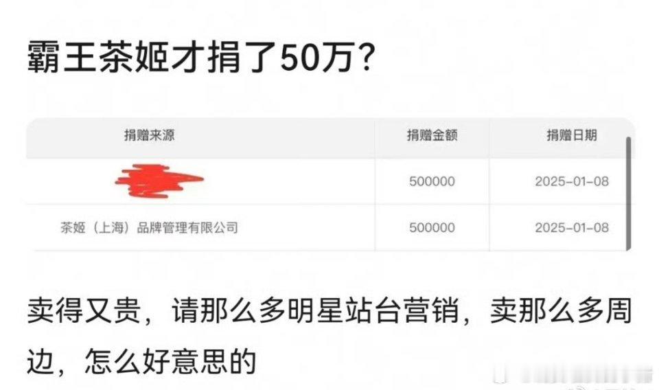 霸王茶姬捐了 50 万，网友认为少了 