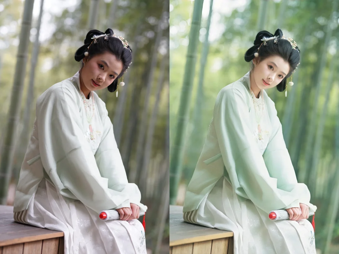 汉服修图调色前后对比图