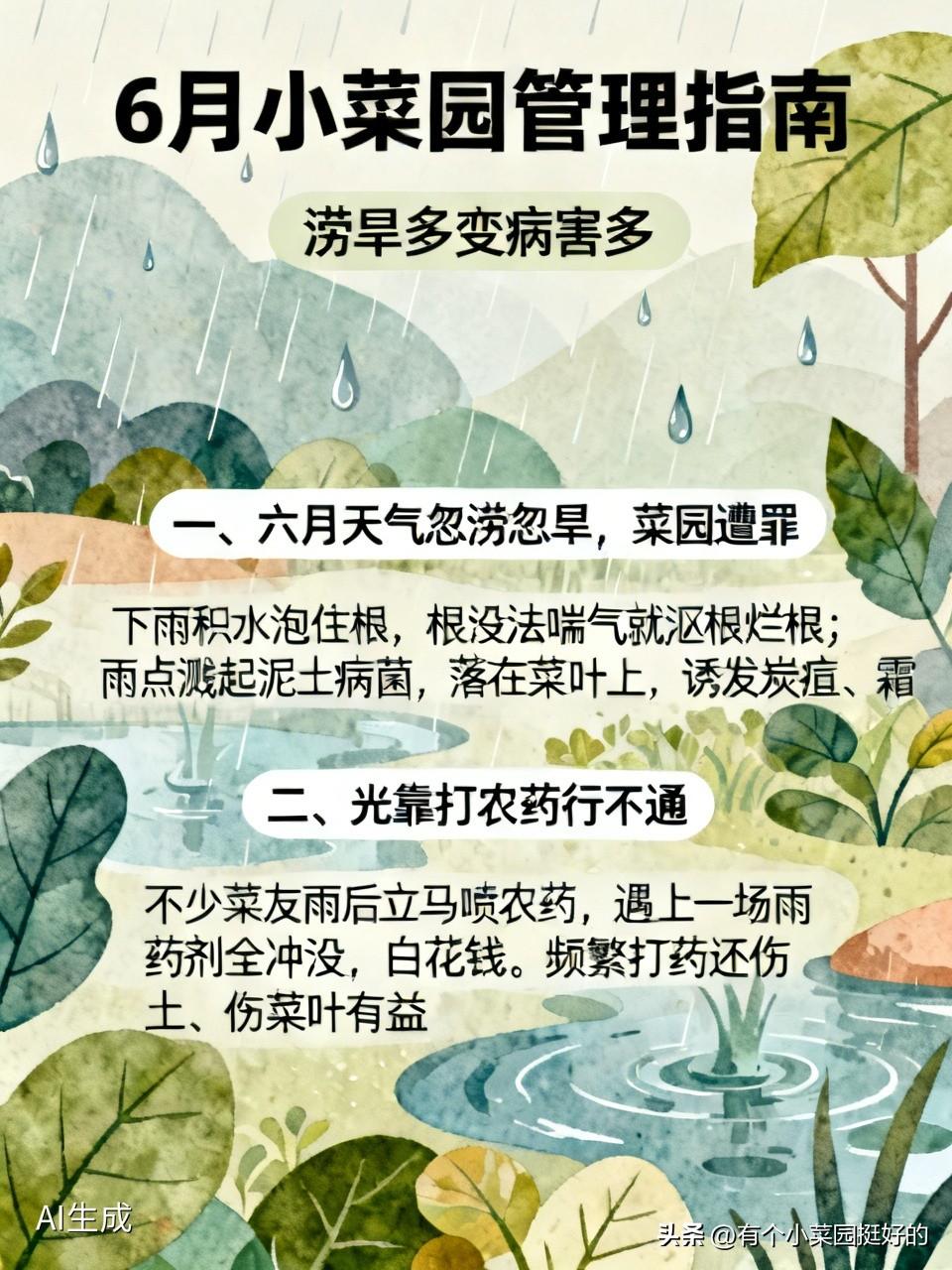 6月小菜园该如何管理？涝旱多变病害频发！
一、六月天气变幻，菜园受损
六月之际，
