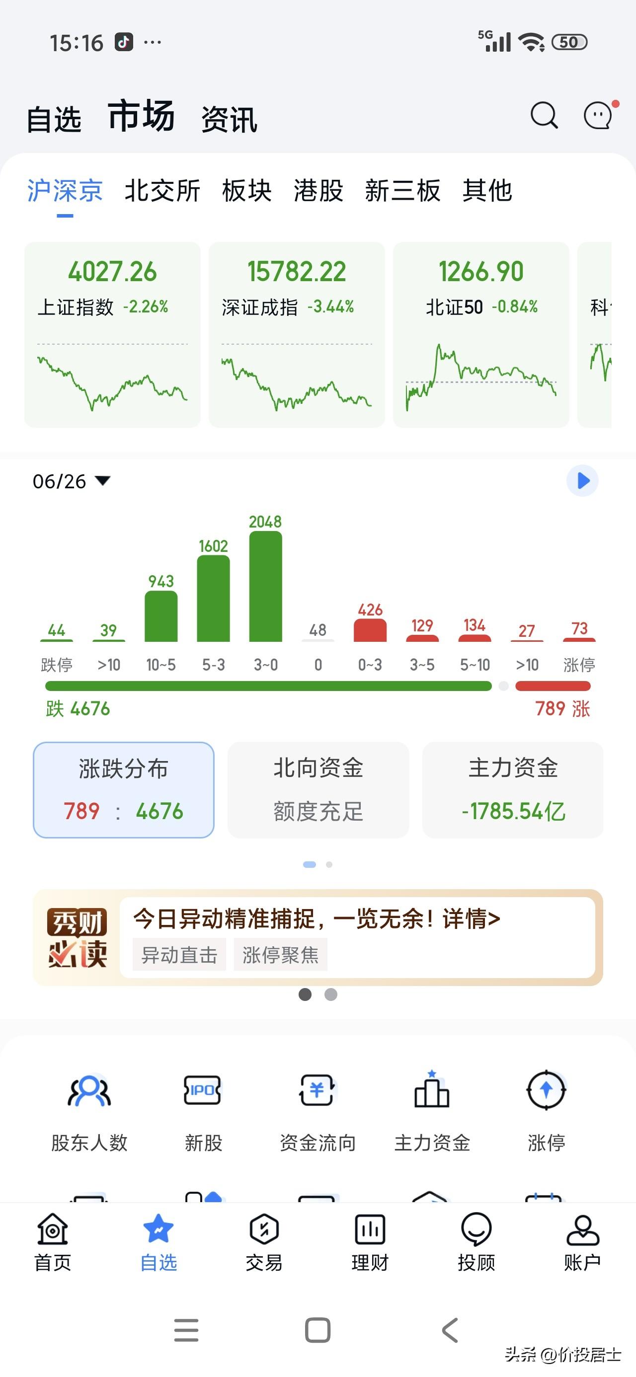 今天的主力可以用灭绝人性来形容，下跌家数竟然能达到4676家[笑哭]干脆全绿不算