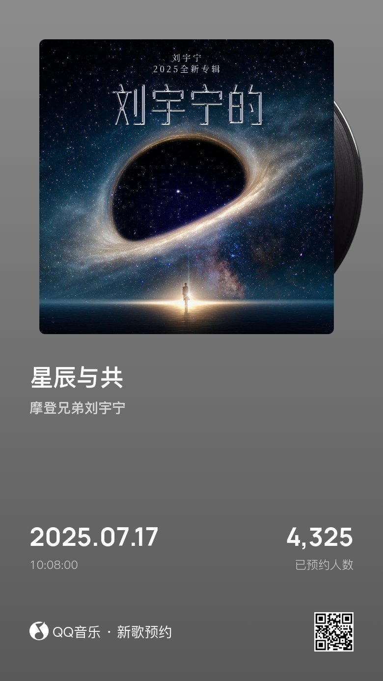 分享音乐卡片  ，刘宇宁新专辑已预约，科幻满满挺超前呀。[彩虹屁] ​​​