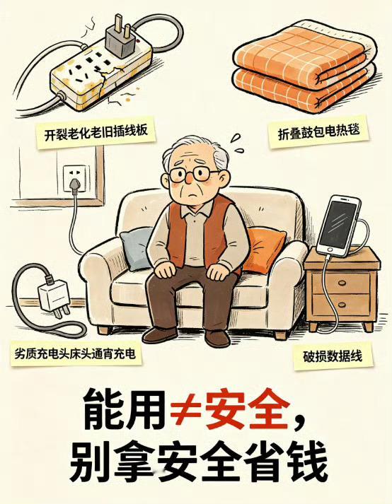 老人最容易忽略的用电隐患很多长辈节俭舍不得更换家电、添置排插，这份习惯其实暗藏重