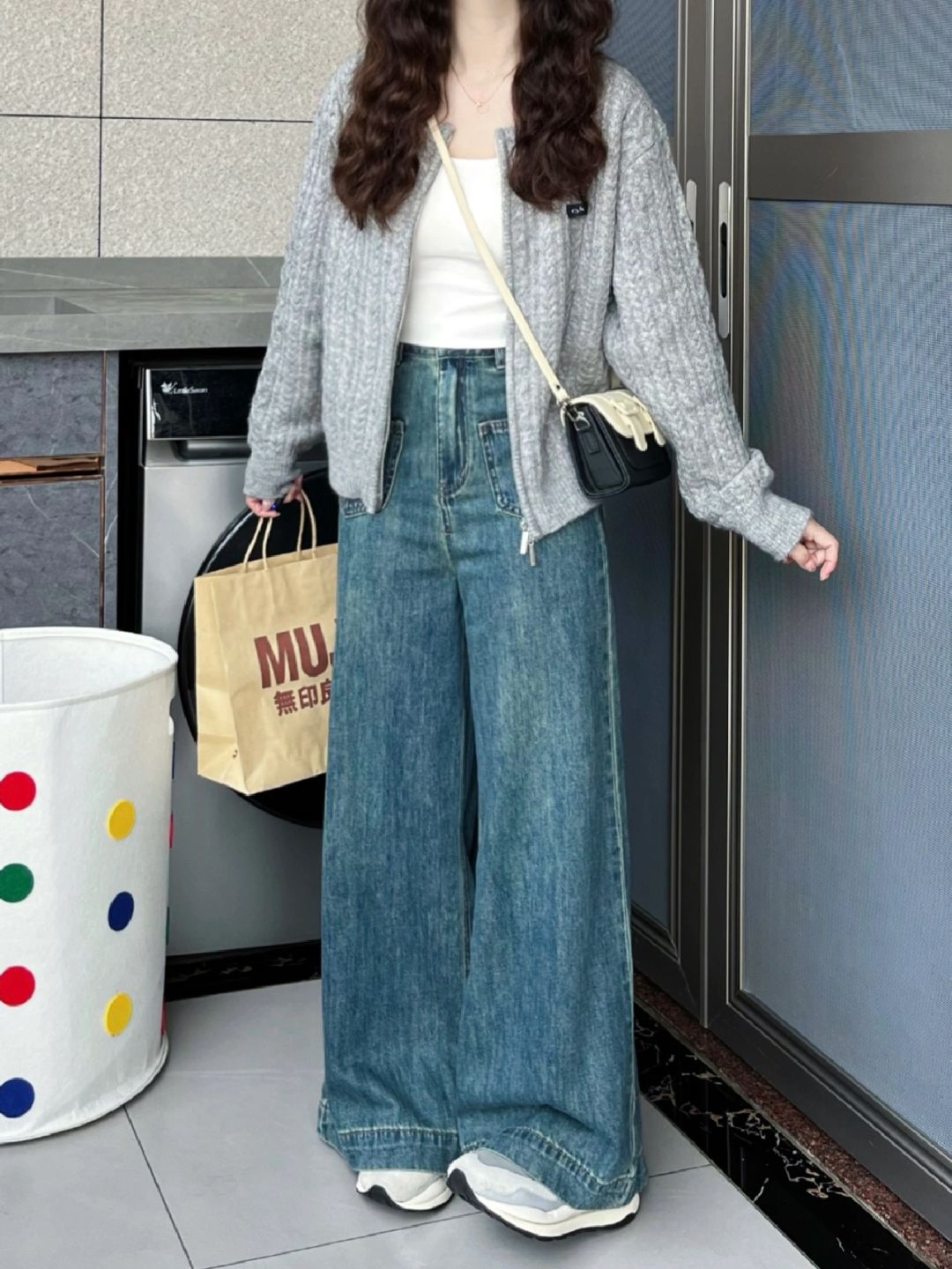 151cm｜小个子早春不露腿！灰色开衫太韩啦～
