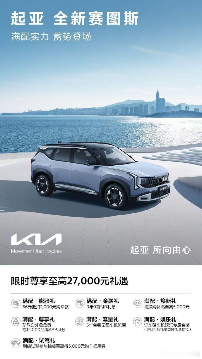 起亚全新赛图斯预售开启：8.09万元起8月13日，起亚全新赛图斯正式开启预售，共