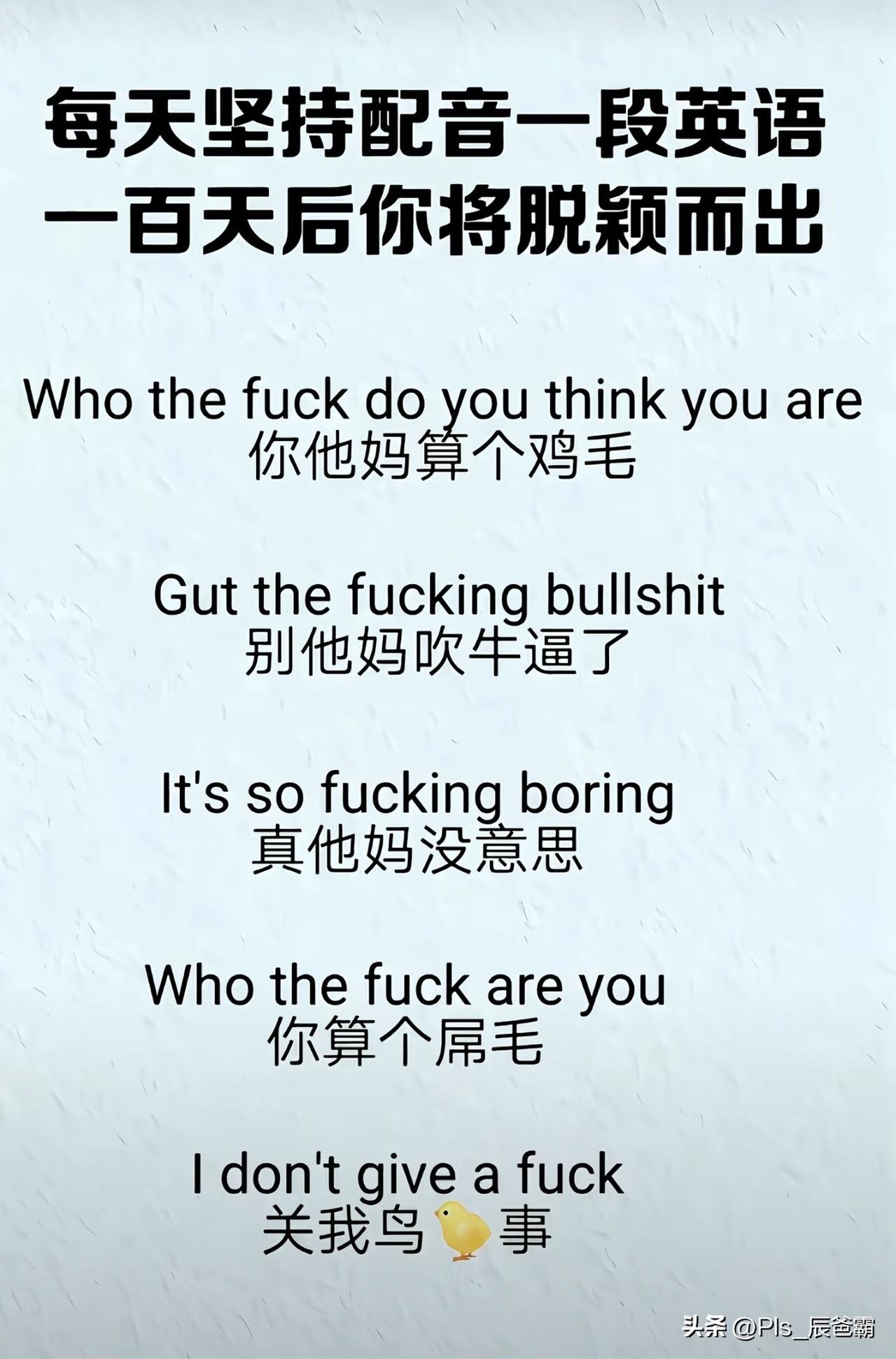 要走国际范，用英语🤬 这个要学会！
以后碰到不要脸的老外，可以尽情的开口啦！