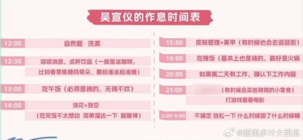 吴宣仪[超话]吴宣仪的作息时间表乘风2025终于找到和吴宣仪的共同点，作息表简直