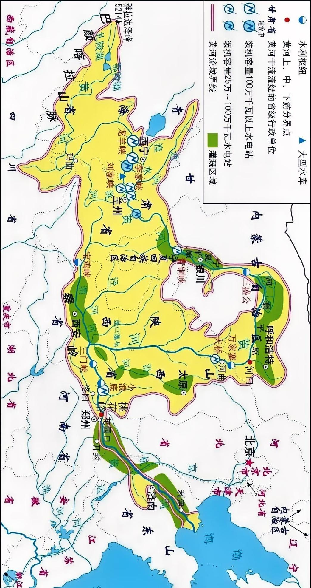 黄河干流自西向东共流经9个省（自治区），涉及44个地级市（地区、州、盟）。

具