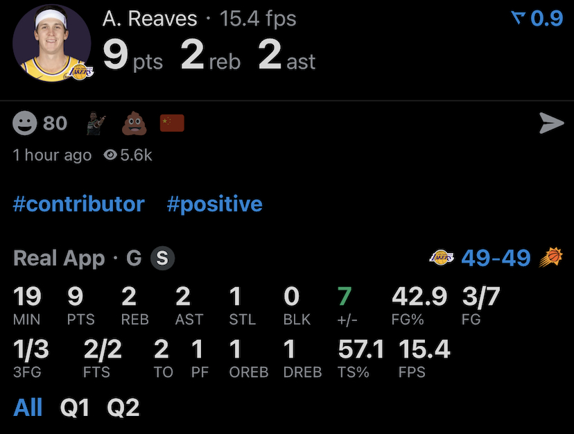 半场的里夫斯：7投3中 三分球3中1 罚球2中29分2篮板2助攻1抢断2失误湖人