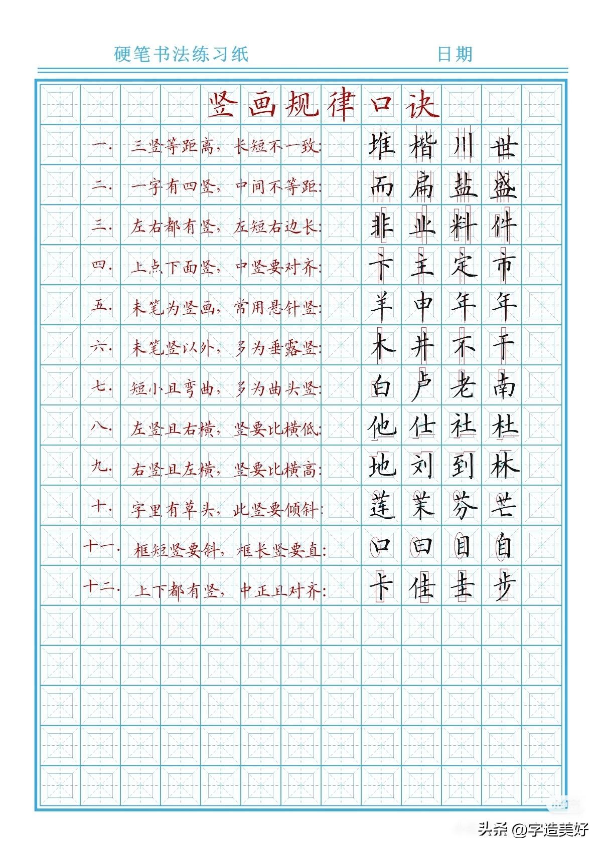 ✍️ 硬笔书法核心规律｜练字小白必看口诀
 
练硬笔字总写不好？收好这篇超全竖画