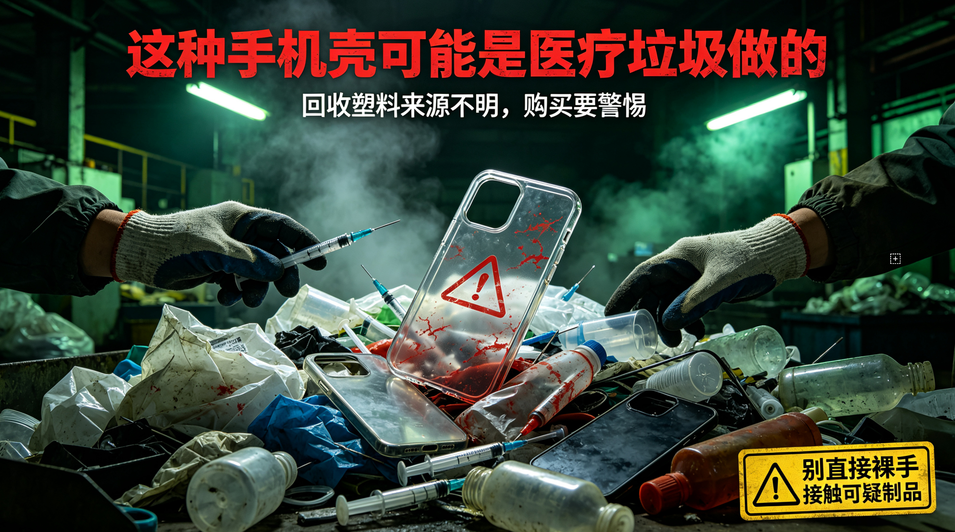 这种手机壳可能是医疗垃圾做的 央视频和国家应急广播联合曝光的视频里，画面直击小作