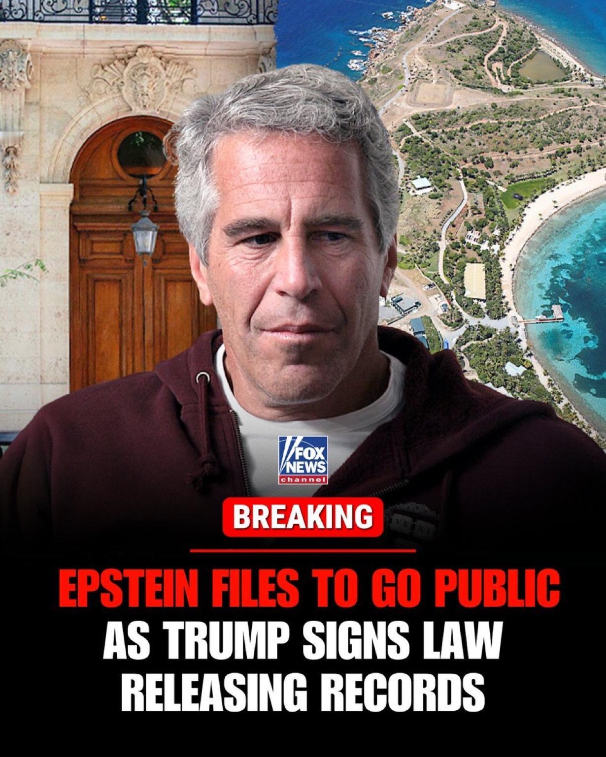 特朗普周三签署了一项法律，授权司法部公布已定罪的性犯罪者杰弗里·爱泼斯坦的档案。