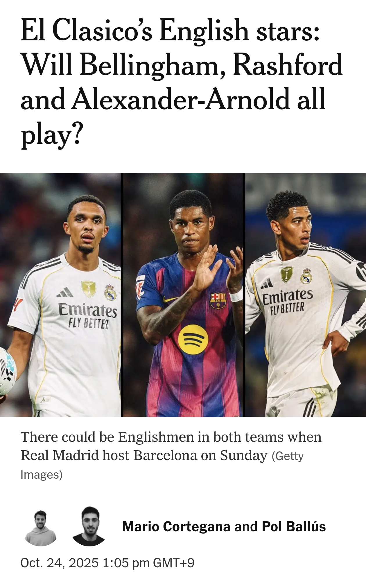 TA：在阿隆索的领导下，贝林厄姆依然保持着首发位置，皇马一路打进了世俱杯半决赛。