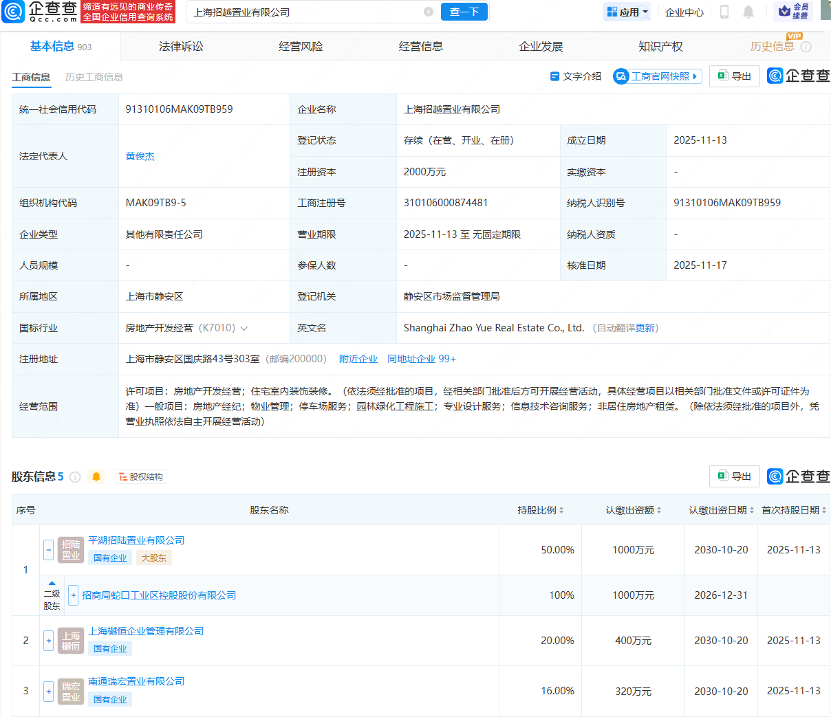招商蛇口等在上海成立置业公司