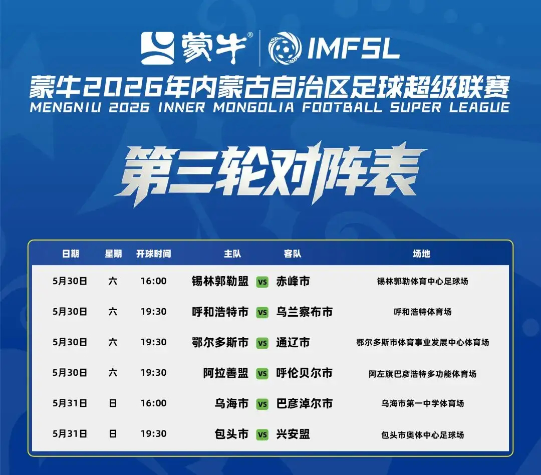 蒙超第三轮对阵出炉速存！“蒙超”第三轮对阵出炉 