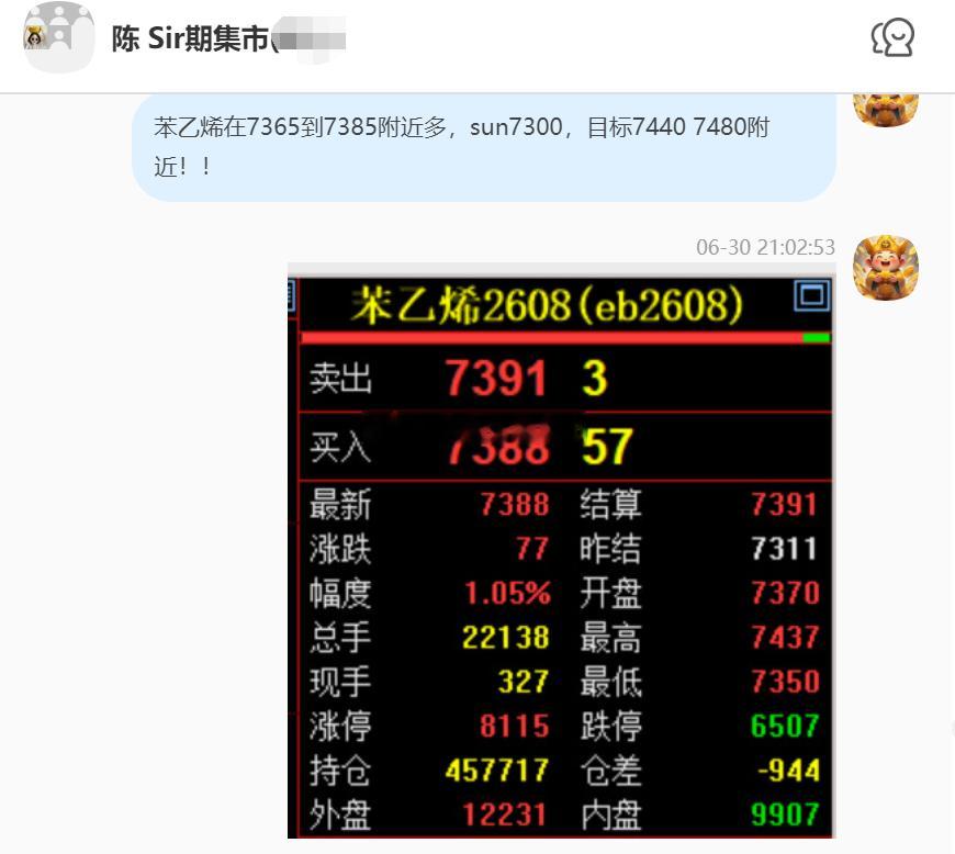 2026/7/1第三单【2608苯乙烯】苯乙烯完成60点！我们在7385附近多，
