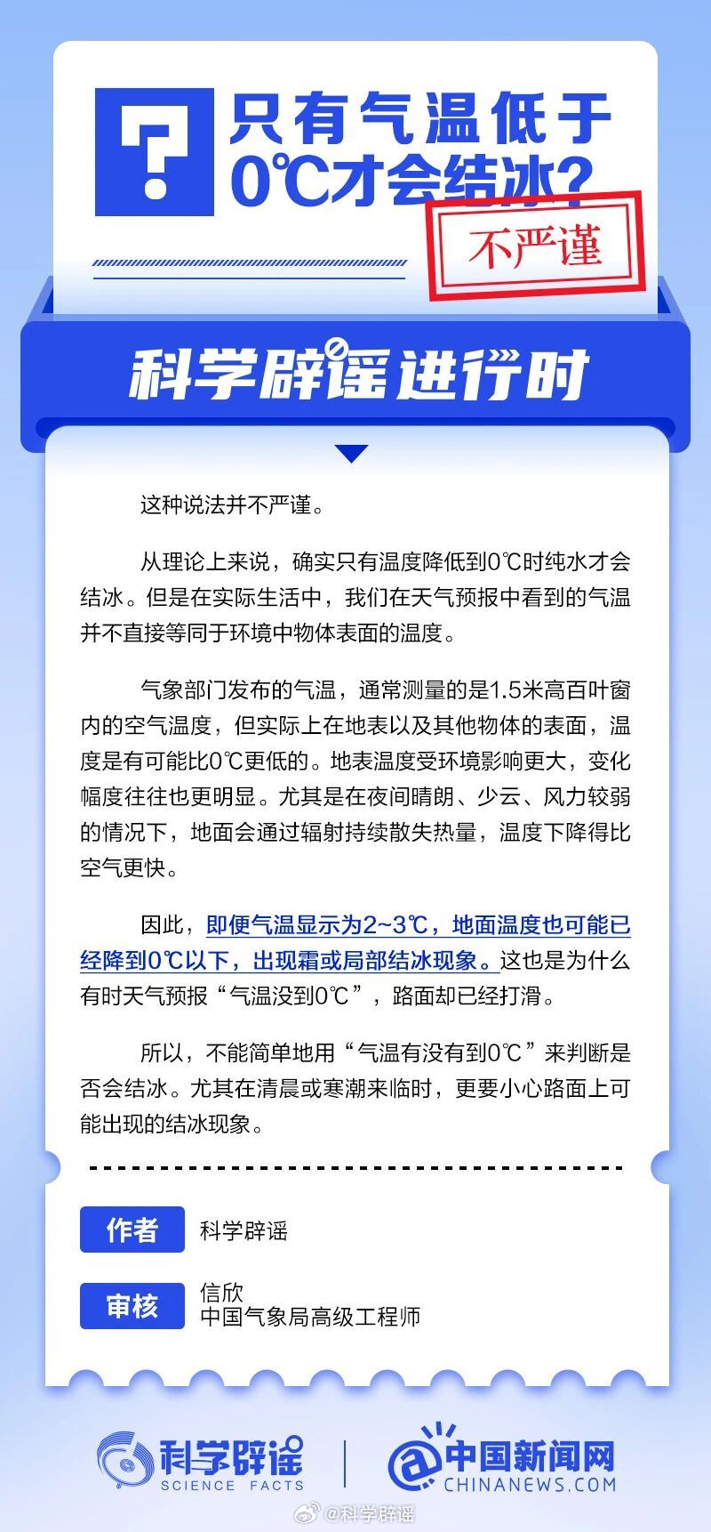 科学辟谣进行时 【只有气温低于 0℃ 才会结冰？这种说法并不严谨】从理论上来说，