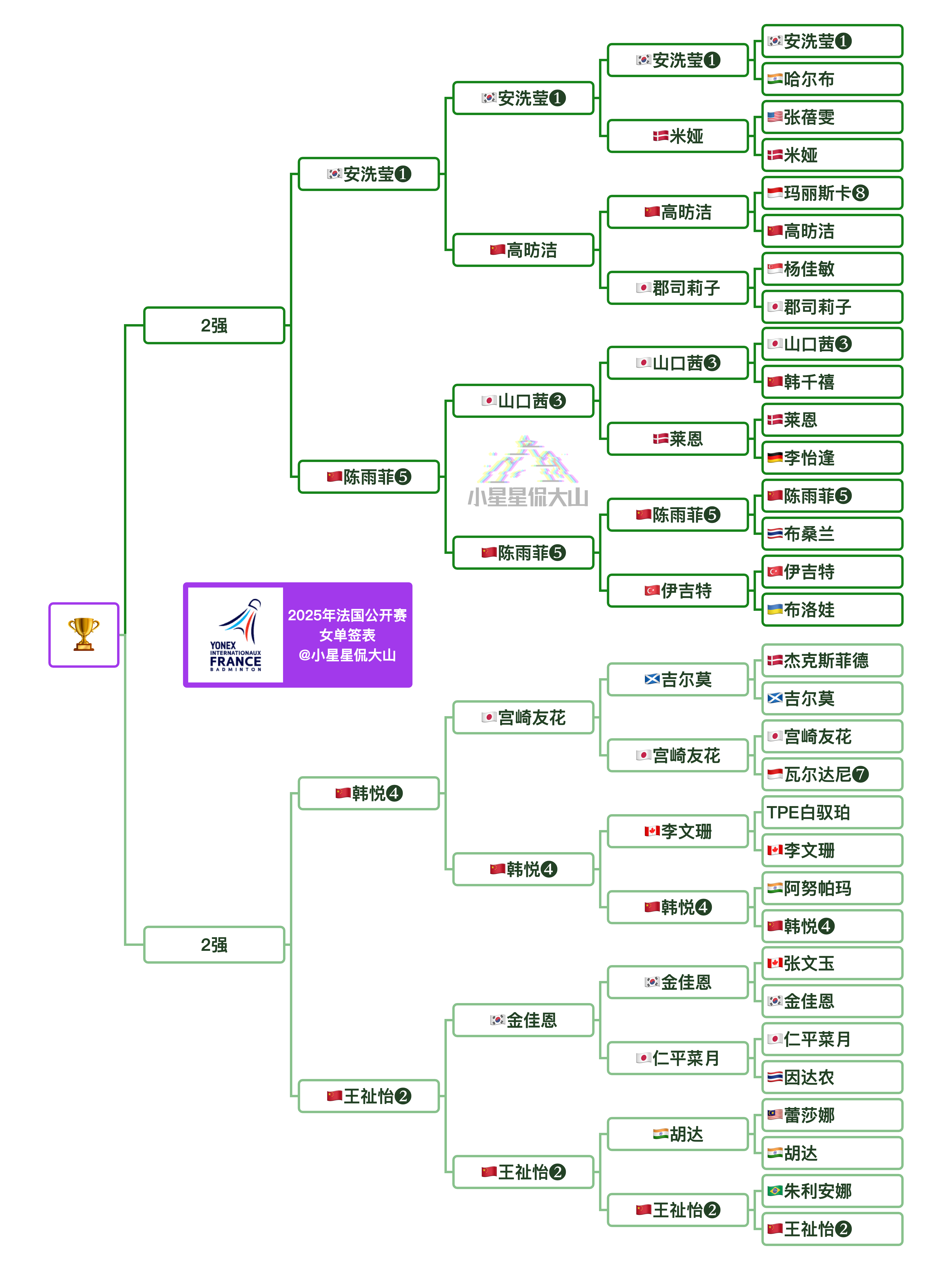 2025年法国羽毛球公开赛 女单4强对阵陈雨菲🇨🇳 vs 🇰🇷安洗莹（1