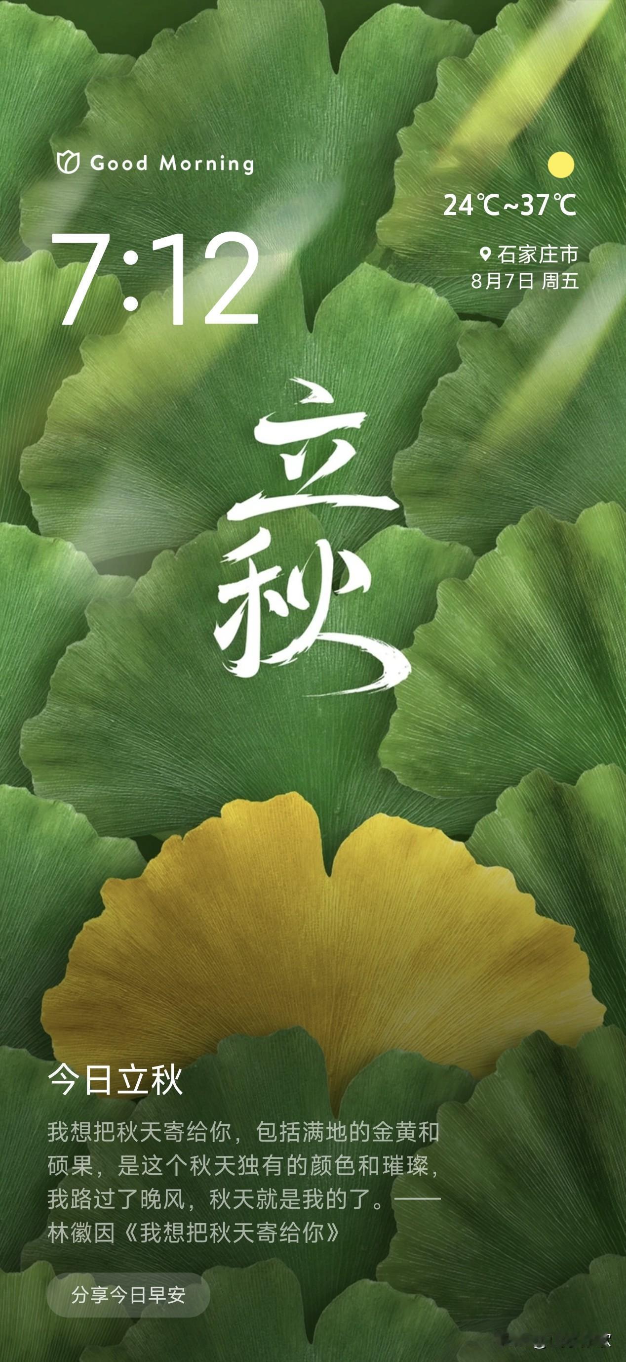 日子真是恍惚！立秋了吗？我还沉醉在浓夏里，秋天已经开始跟我打招呼了，一早一晚确实