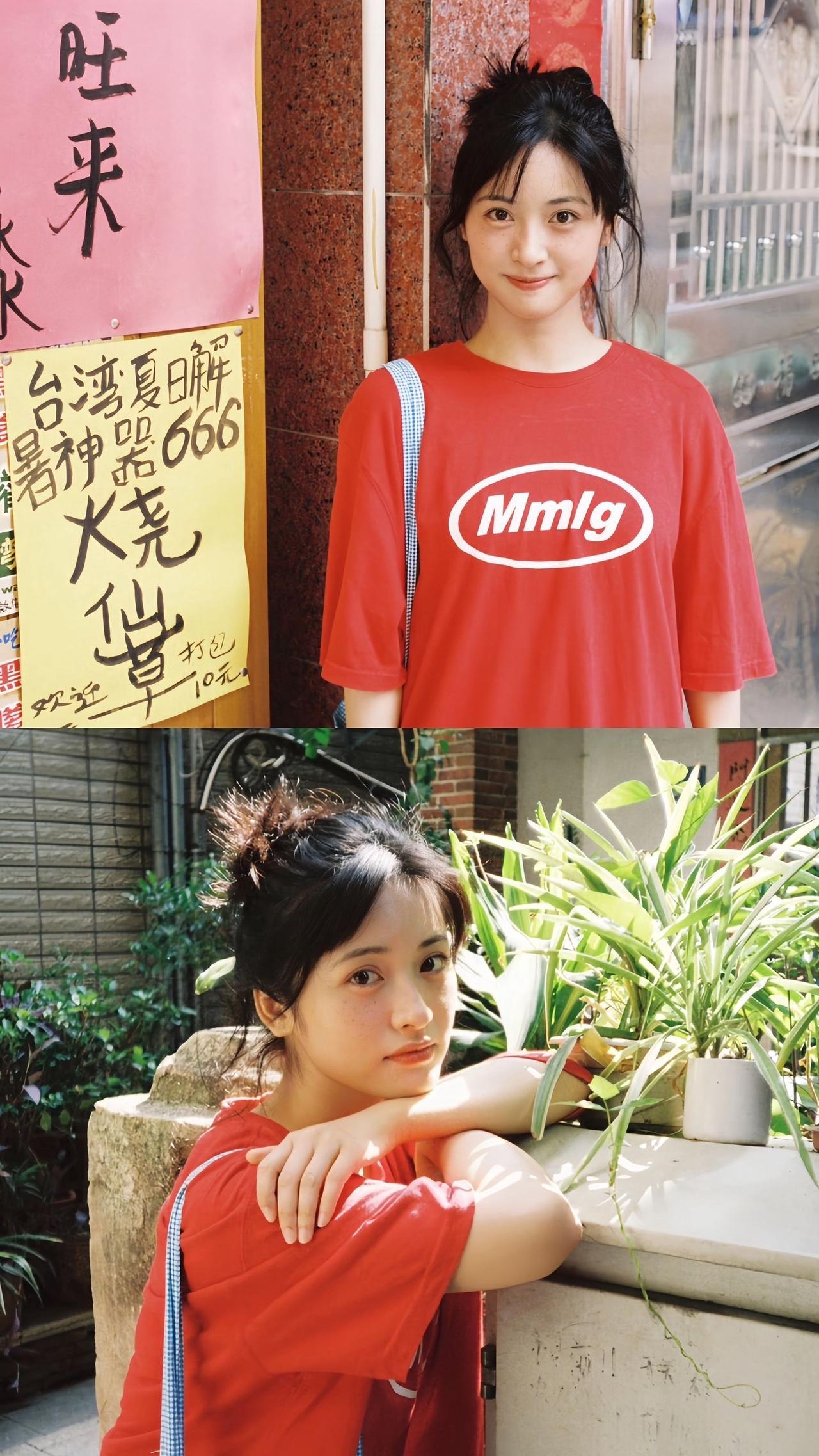沈月身着T恤还是那么有氛围感，清新氧气感无敌沈月写真照 沈月相册