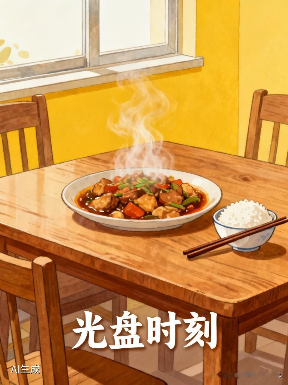对于一个天天煮饭的人，每次吃完饭，最开心的事就是看到饭桌一扫而光。
吃饭的时候，