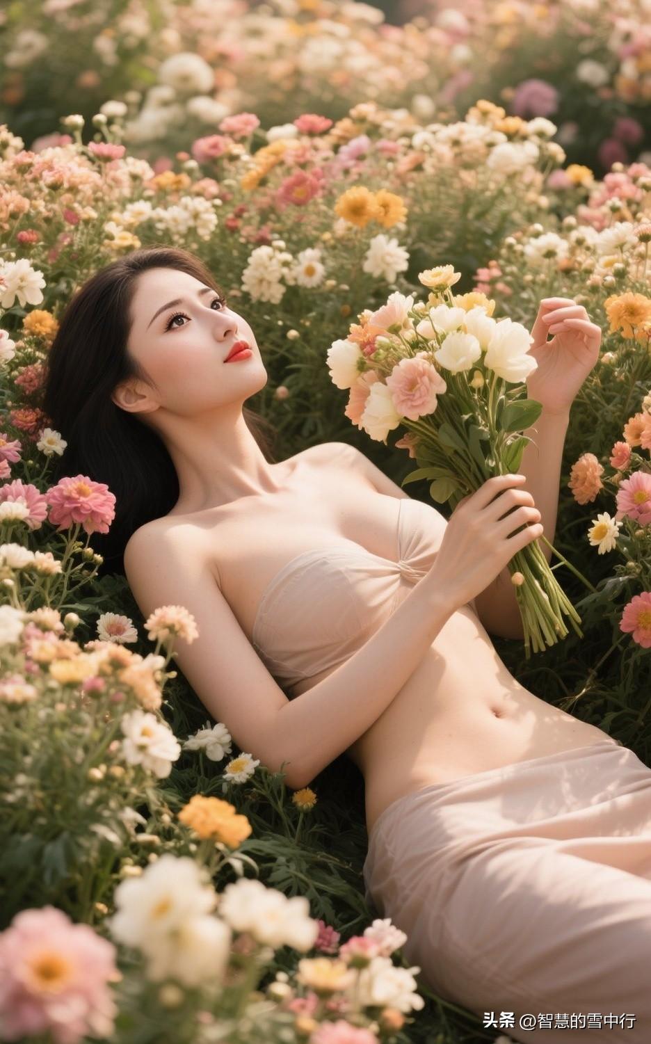 花海氛围感封神穿搭✨
 
谁懂啊！裸色抹胸裙也太绝了💫
温柔到骨子里的裸色系，