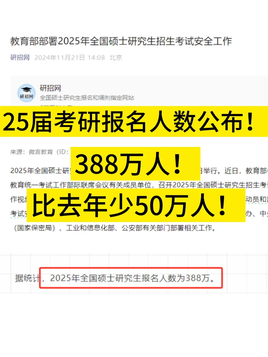 25考研报名人数公布！比去年少50万人！