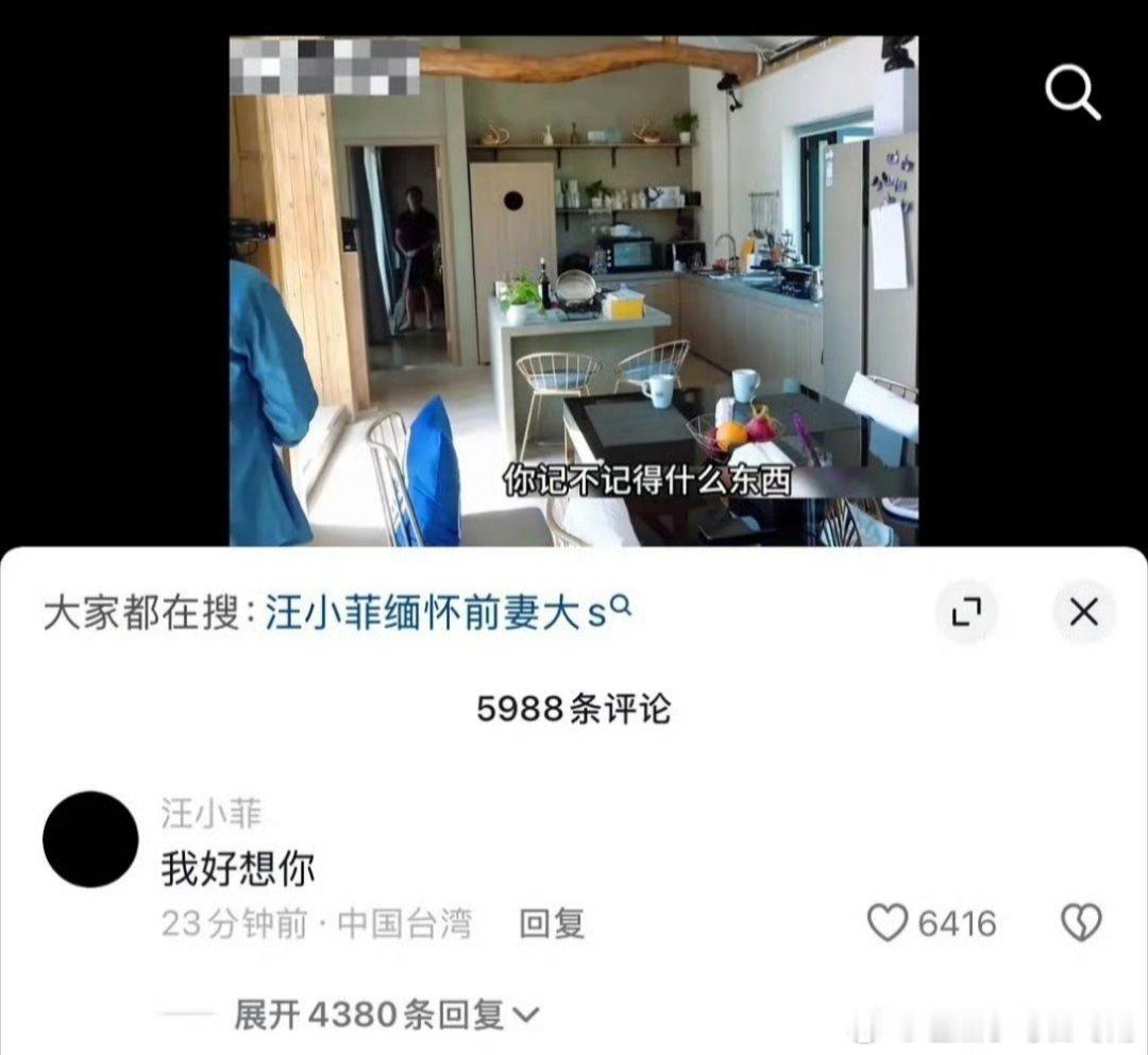 汪小菲在他和大S的综艺视频底下评论:我好想你 