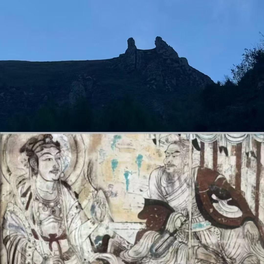 在五台山凤林寺的峰峦之巅，藏着一幅天地自成的奇观——远望山形轮廓，竟俨然是一幅文