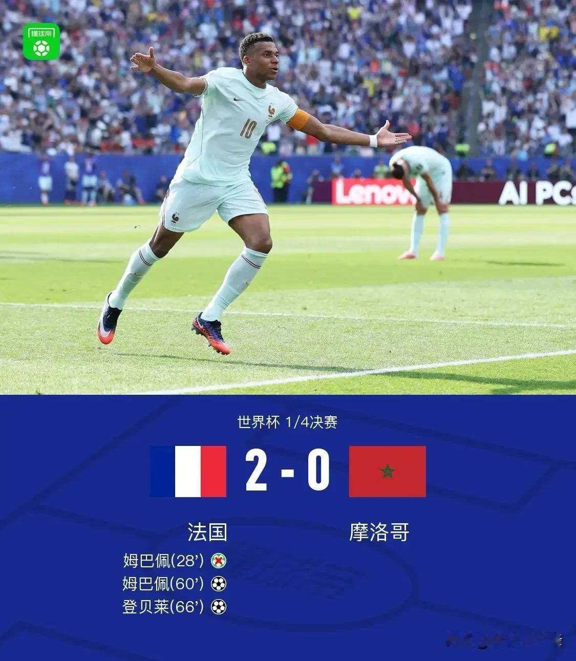 随着法国队2-0摩洛哥晋级美加墨世界杯四强，我有5个想不到

1. 想不到姆巴佩