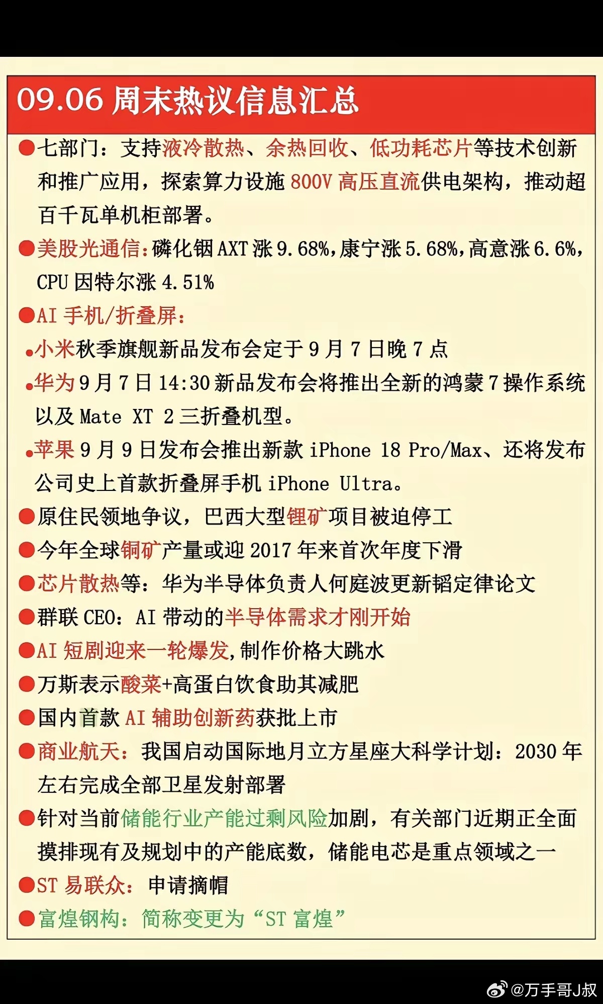 9.06周日  周末：市场热议+财经热点必读！​1.液冷散热2.折叠屏AI手机3